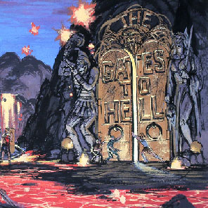 sk_513, The Gates of Hell, Janet Morris, lava, door, skeleton, staff, sketch 513